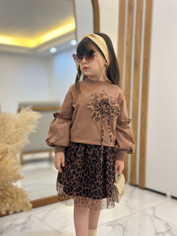 بلوز دامن پلنگی دخترانه کد ۴۲۴